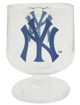 Yankees brandy glass with NY Yankees logo in the middle.