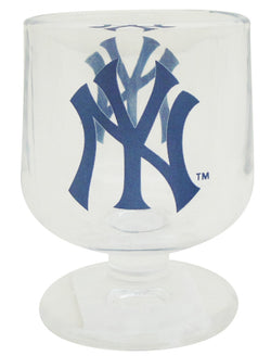 Yankees brandy glass with NY Yankees logo in the middle.