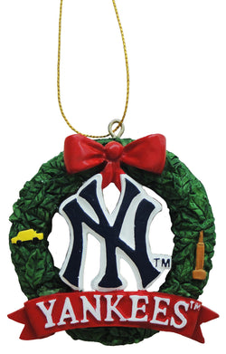 Yankees Christmas Ornament with the Yankees logo in the middle