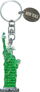 Sparkling Green Magic Glitter Keyring with New York Embossed Design