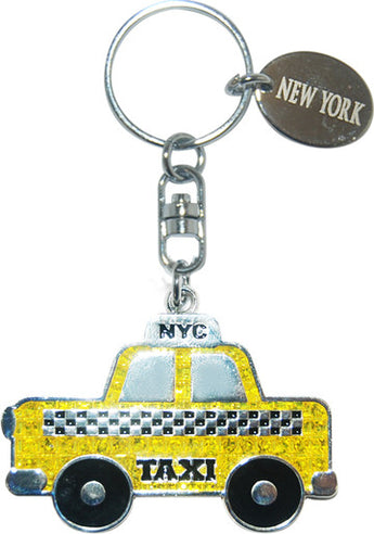 Magic Glitter Yellow Taxi Keyring - Shine in Style!