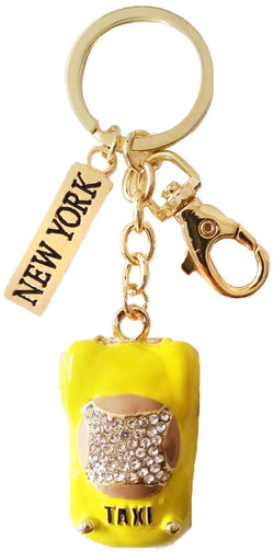 Yellow Taxi Keyring with Stones and NY Tag/Clip