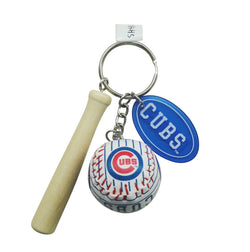 Cubs Baseball with Bat Keychain