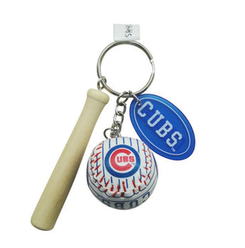 Cubs Baseball with Bat Keychain