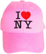 Original I LOVE NY pink hat, with I HEART NY embroidered in the center of the hat. The heart is in red, and the rest of the writing is embroidered in black.
