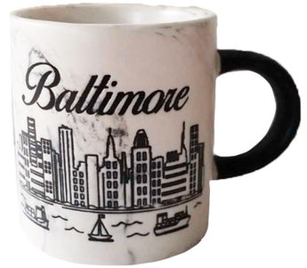 Baltimore Mini Cup Marble with Black Skyline & Black Handle