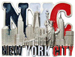 Navy/White/Red NYC Skyline Magnet 3 - Pewter Finish