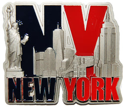 3 Red/Navy New York Skyline Magnet in Pewter Dark Finish