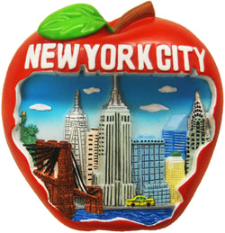 3D Poly Apple Magnet with Skyline Design - NY Edition