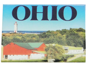 Ohio Photo Magnet with Blue Skyline and Lighthouse Detail