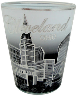 Sleek Silver Trim Cleveland Shot Glass in Black & White Design