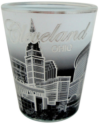 Sleek Silver Trim Cleveland Shot Glass in Black & White Design