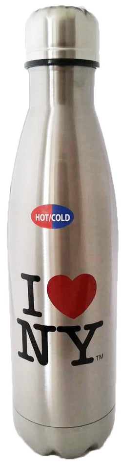 I LOVE NEW York stainless steel water bottle, with the famous I heart NY logo in the middle.