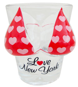 Clear Red Bikini Shotglass with Pink Hearts/Love New York Design