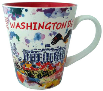 WASHINGTON DC 15OZ White Cup with Vibrant Watercolor Red Interior