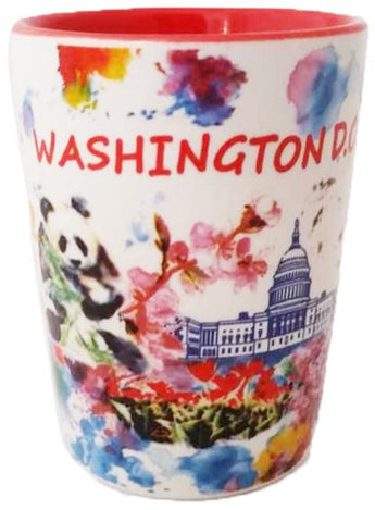 Washington DC Mini Ceramic Cup - White with Watercolor Red Interior