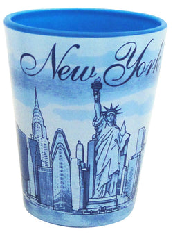 New York Shotglass Featuring Blue Monuments