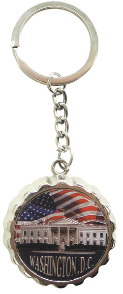 Presidential Steel Washington DC Bottle Opener with White House and Flag Design