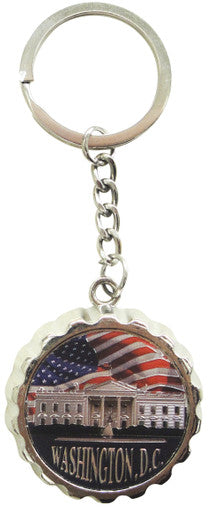 Presidential Steel Washington DC Bottle Opener with White House and Flag Design