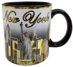 11oz Black and White Ceramic Mug with Gold Accents