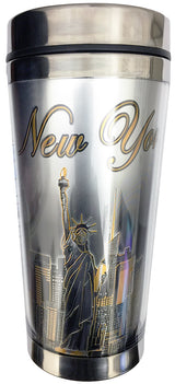 Monochrome Steel Travel Mug with Gold Accents