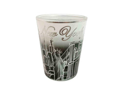 Sleek Silver Skyline Shotglass with B&W Design
