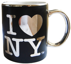 11oz Black Silver ILNY tm Cup with White Logo and Handle, White Interior