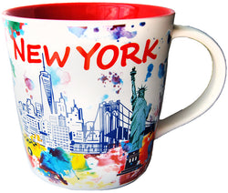 16oz Red Glazed Watercolor Cup for NY Party Collage