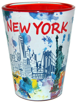 NY Collage Clear Shot Glass with Watercolor Detail