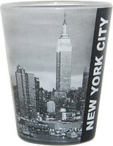 NYC Skyline Shot Glass with Black & White Picture and Script Detail