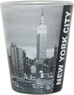 NYC Skyline Shot Glass with Black & White Picture and Script Detail