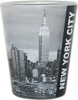 NYC Skyline Shot Glass with Black & White Picture and Script Detail