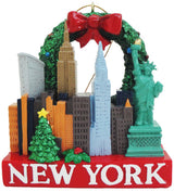 New York 3D Glitter Ornament with Statue of Liberty, Christmas Tree, Skyline
