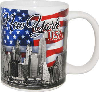 USA Flag and New York Skyline Mug - 11oz Cup with