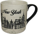 White Marble 15oz Cup with NY Skyline and Black Handle