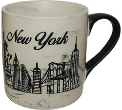 White Marble 15oz Cup with NY Skyline and Black Handle