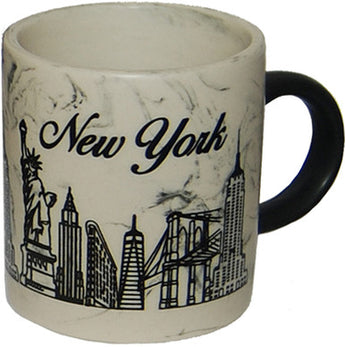 NY Skyline Mini Cup with White Marble Design and Black Handle