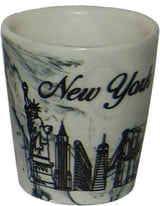 Mini Ceramic Cup in White Marble with NY Skyline Design
