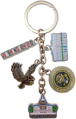 Washington DC Dangle Keychain with White House, Capitol, and Eagle Seal Design