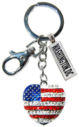 USA Flag Heart Keyring with Washington DC Charm Attachment