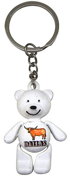 Interactive White/Bull Dallas Bear Keyring with Moving Parts