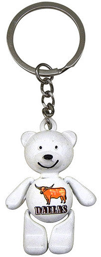 Interactive White/Bull Dallas Bear Keyring with Moving Parts