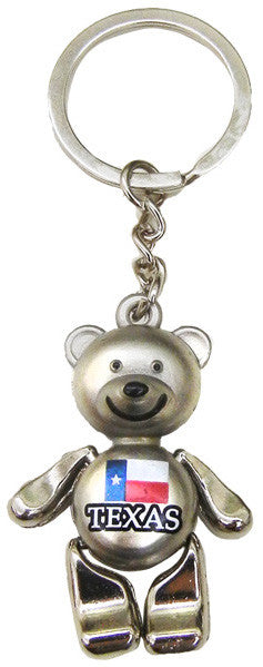 Texas Flag Silver Bear Keyring with Moving Parts