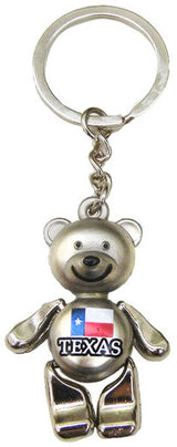 Texas Flag Silver Bear Keyring with Moving Parts