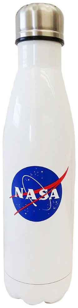 NASA Steel Water Bottle in White with Meatball Design