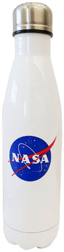 NASA Steel Water Bottle in White with Meatball Design