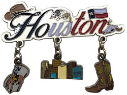 Houston Skyline Cowboy Dangle Magnet with Boot Detail