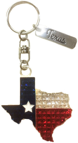 Texas State Flag Shape Keyring with Magic Glitter and Tag