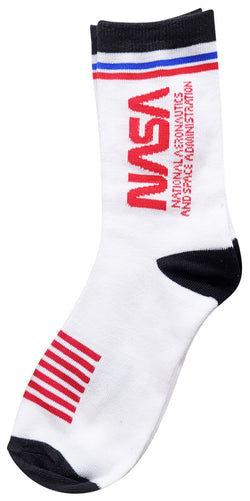 NASA Worm Logo White Socks with USA Flag Detail