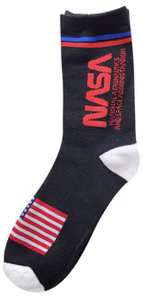 NASA Worm Logo Socks in Black with USA Flag Detail
